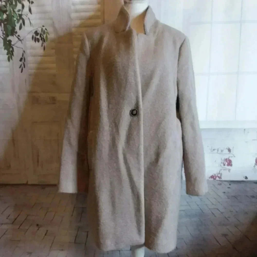 Kenneth Cole beige tan classic wool blend single button coat size XL